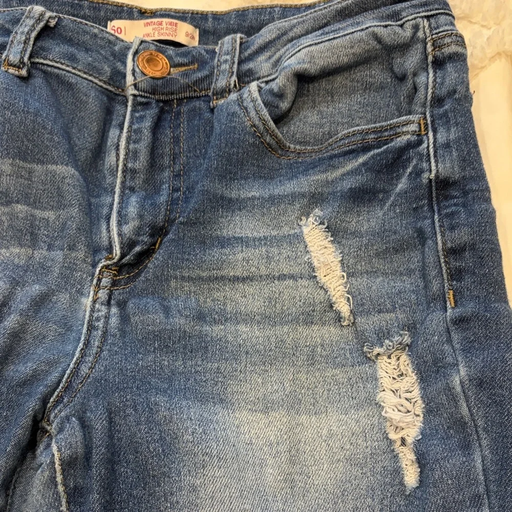 SO Juniors Vintage Vibe High Rise Ankle Skinny Jeans Blue Distressed Size 9/29W - Picture 12 of 14